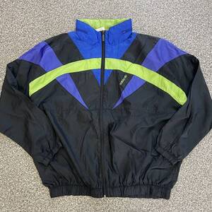 90s adidas ナイロン ジャケット XL ブラック ロゴ トレフォイル フルジップ パーカー ジャージ トラックジャケット アディダス