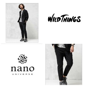 【美品/みんな大好きシアサッカー素材】WILD THINGS×NANO universe別注クライミングロングトラウザーズ/サイズ：M/カラー：ブラック