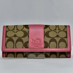 未使用に近い 鑑定済 コーチ COACH 長財布 財布 シグネチャー プレゼントに最適 メンズ＆レディ―ス ブラック系 即日配送 K414-27