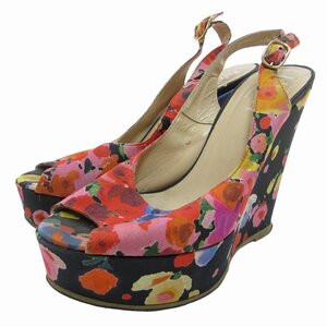 ブルーガール ブルマリン BLUGIRL BLUMARINE パンプス シューズ 厚底 ウェッジソール ハイヒール 花柄 オープントゥ 37 約24cm ■GY19