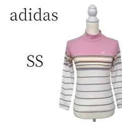 adidas アディダス ピンク ボーダー柄 Tシャツ・カットソー SS