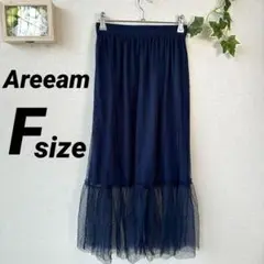 Areeam レディース　シースルーフレアスカート　ドット　ネイビー　F