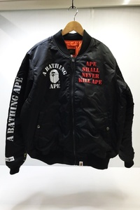 下松)A BATHING APE アベイシングエイプ MA-1 ボンバージャケット ブルゾン 001HJI801007M サイズM ブラック ◆M2304049 KD22B