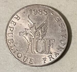 フランス　10フラン　1988年　外国コイン　ローラン・ギャロス生誕100周年記念コイン　アンティーク　古銭　外国銭　海外　フランスコイン