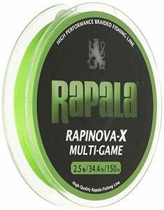 Rapala(ラパラ) PEライン ラピノヴァX マルチゲーム 150m 2.5号 34.4lb 4本編み ライムグリーン RLX150M25L