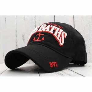野球帽子 THE BATHS 立体的刺繍 アンカー カジュアル 綿 カーブキャップ 帽子 56cm~58cm メンズ レディース BK CC14-1