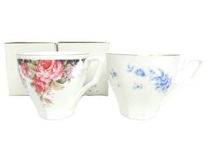 未使用 金彩 ２個セット BONE CHINA ボーン チャイナ カップ ピンク ブルー フラワー 花 ティーカップ 金縁