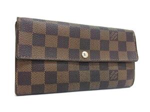 1円 LOUIS VUITTON ルイヴィトン N61734 ダミエ ポルトフォイユサラ 二つ折り 長財布 ウォレット 小銭入れ 札入れ ブラウン系 FE5898