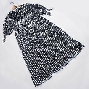 【今期もの・未着用】インゲボルグ 白黒 ドローイングギンガムpt.ワンピース/9号/定価66000円/送料無料/F16606