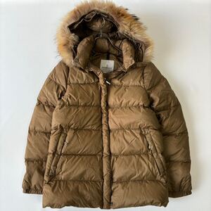 【極美品】モンクレール MONCLER ダウンジャケット VALENTINE ヴァレンティーヌ ファー レディース アウター S相当 ダウンコート ベージュ