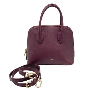 FURLA フルラ レザー 2WAY ハンドバッグ 肩掛け 斜め掛け ショルダーバッグ ボルドー系