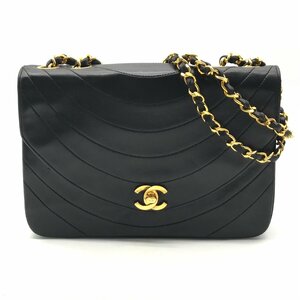 1円 良品 CHANEL シャネル ハーフムーン ラムスキン Wチェーン ショルダー ココマーク ターンロック ブラック a4261