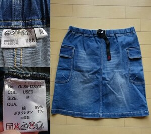 【Gramicci】ユーズド加工 DENIM G-SKIRT USED/インディゴブルー SIZE:MEDIUM (グラミチ,キャンプ,アウトドア,スカート)