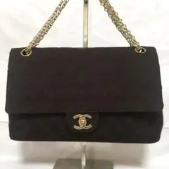 CHANEL コットン　マトラッセ　レザー　チェーンショルダーバッグ　ココマーク