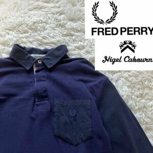 フレッドペリー × ナイジェルケーボン 月桂樹 デカ刺繍 切替 長袖ポロシャツ　Fred perry 限定コラボ　polo shirt