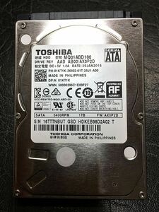 37LQTKQ9T【送料無料・HDD 1TB（正常品）】TOSHIBA MQ01ABD100（1000.2GB / 2.5インチ 9.5mm厚）★一週間保証★