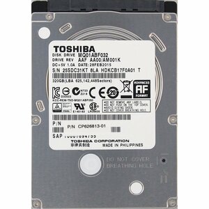 TOSHIBA MQ01ABF032 2.5インチ 7mm SATA600 320GB 2243回 20568時間