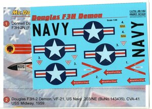 1/48 PRINTSCALE DECALS　プリントスケールデカール　48-182 McDonnell F3H Demon Part-2　