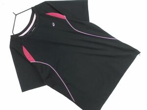 ネコポスOK ASICS アシックス トレーニングウェア Tシャツ sizeM/黒ｘピンク ■◆ ☆ efa6 レディース