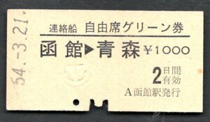 Ｓ５４連絡船自由席グリーン券（函館駅）１０００円