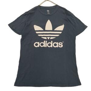 adidasトレフォイルロゴプリント半袖Tシャツグレー春夏メンズM　c5