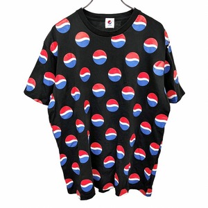 ペプシコーラ PEPSI COLA Tシャツ ロゴプリント 半袖 丸首 カットソー プルオーバー 綿100% M ブラック 黒×赤×青×白 メンズ