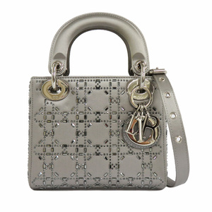 【名古屋】ディオール レディディオール ミニ M0500RTC サテン ビジュー ストーン グレー LADY DIOR ショルダーバッグ