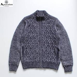 【 Aquascutum アクアスキュータム 】アルパカ ケーブル ハイネック アウターニット M 2209460015 定価¥50,600 コットン ジャケット