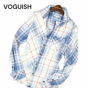 VOGUISH ヴォーギッシュ ルパート 通年 USED加工★ 長袖 スリム インディゴ チェック シャツ Sz.M　メンズ　C4T01795_2#C