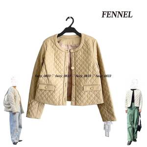 新品【送料無料】定価25000円■スコットクラブ FENNEL フェンネル■ ダイヤ柄キルティング＆エコレザー...♪ノーカラージャケット