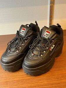 A1107/【中古品】 FILA スニーカー シューズ ブラック 黒 フィラ ファッション オシャレ 24.5㎝ フィラ