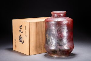 【善古堂】某有名オークション買入 時代物 古丹波 陶芳作 花瓶 花入 花生 共箱 和風インテリア 骨董品 古美術1125-258S02