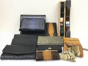 エキゾチックレザー パイソン クロコダイル オーストリッチ 小物類 財布 長財布 がま口 ベルト メガネケース まとめて 約13点 現状品