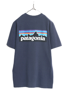 18年製 パタゴニア 両面 プリント 半袖 Tシャツ メンズ S / 古着 Patagonia アウトドア フィッツロイ P6 ボックスロゴ バックプリント 紺