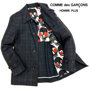 AD2010 COMME des GARCONS HOMME PLUS バックスカルプリント ジャケット コート(XS)チェック柄 グリーン×ブラック 日本製
