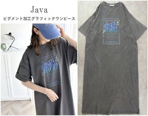 Java ジャバ 24SS ピグメント加工グラフィックワンピース ヴィンテージ感 主役級ワンピ リラクシーな雰囲気 ロゴプリントTシャツワンピ M