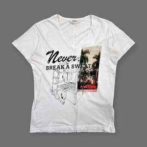 DIESEL ディーゼル プリント デザイン 半袖 コットン Vネック Tシャツ カットソー 薄手 Mサイズ/ホワイト系/ディーゼルジャパン