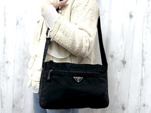 極美品 PRADA プラダ テスート ショルダーバッグ バッグ ナイロン×レザー 黒 メンズ 79895Y