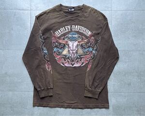 レア　90s 00s HARLEY-DAVIDSON ハーレーダビットソン　ロンT 鬼フェード　両面プリント　デザイン◎ ヴィンテージ　ロングTシャツ　