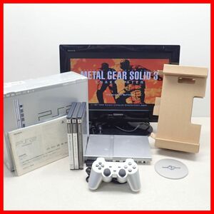 1円〜 動作品 PS2 プレステ2 薄型 本体 SCPH-75000 SSS サテン・シルバー 専用縦置きスタンド同梱 + ソフト3本 まとめてセット 箱説付【20