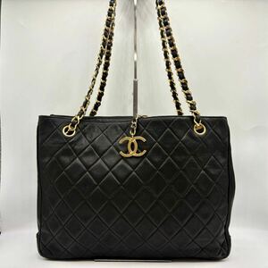 1円 ◎鑑定済み◎ CHANEL シャネル マトラッセ ラムスキン トートバッグ チェーンショルダー 肩掛け ブラック ゴールド 金具 ココマーク 黒