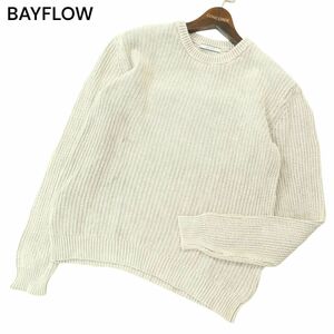 BAYFLOW ベイフロー 通年★ コットン ニット セーター Sz.2　メンズ グレージュ　A4T00670_1#L