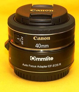 ★一発即決★「EOS R シリーズ」対応★キャノン「EF 40mm F2.8 STM」★フード＆某社製RFマウントアダプター付★最新ファームウェアに更新済