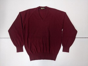 12．カシミヤ 100% 日本製 90s レトロ ヴィンテージ Vネック ニット セーター Cashmere カシミア メンズL えんじx403