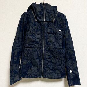 G-STAR RAW ジースターロウ デニムジャケット フードジャケット ハイネック ブルゾン ネイビー 総柄 メンズ サイズXS ＊63