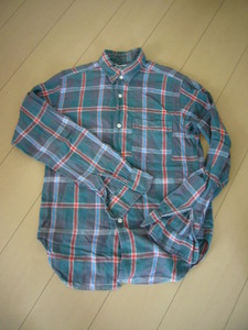 ★engineered garments エンジニアードガーメンツ 綿シャツ　長袖 XS　格子柄　緑 カジュアル　USED