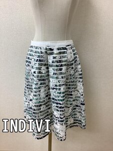 インディヴィ (INDIVI) グリーンボタニカル柄シアーボーダー スカート サイズ40