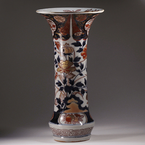 古伊万里 広口瓶 江戸時代中期 色絵菊牡丹文 筒花瓶 高さ32.8cm オールド・ジャパン FB128