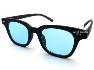 SQUARE WELLINGTON RUBBER FRAME SUNGLASS 艶消しBLACK × BLUE/スクエアウェリントンラバーフレームアイウェアフォーマル男女兼用芸能人