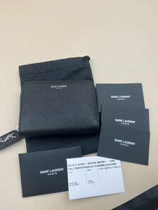 【極美品】サンローラン パリ SAINT LAURENT PARIS 2つ折り財布 ミニ コンパクト レザー 黒 財布 メンズ レディース シルバー金具 